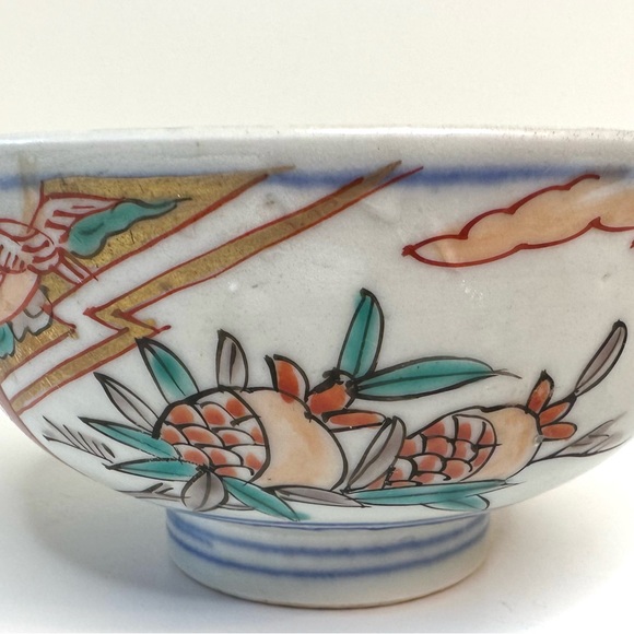 Antique Japanese Hand Painted Imari Footed Bowl 4.5” Diameter-White Red Blue - Picture 2 of 16